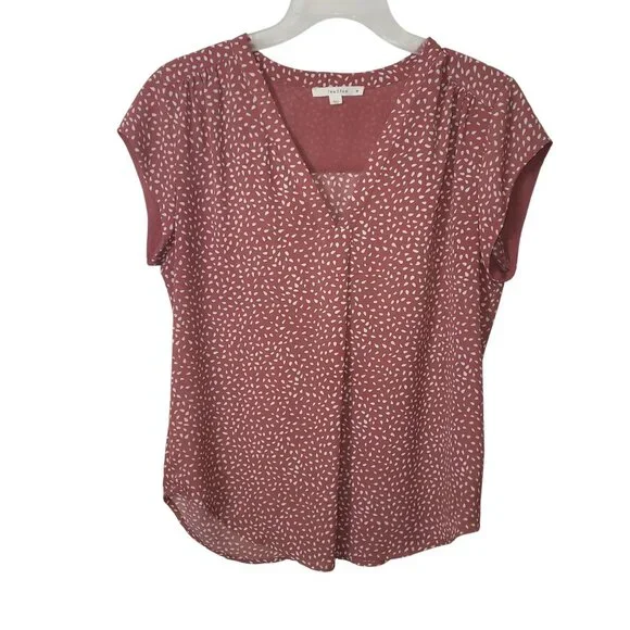 Fun2Fun Womens Mauve V-Neck Cap Sleeve Blouse With White Speckle Print - Size M - Picture 2 of 8